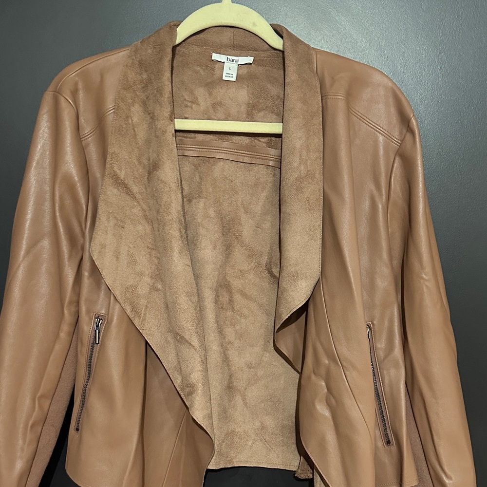 Tan Faux Leather Waterfall Jacket